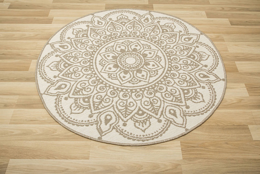 Okrągły Dwustronny Dywan Sznurkowy Brussels 205333/10610 Linen Beż Krem Rozeta Outdoor