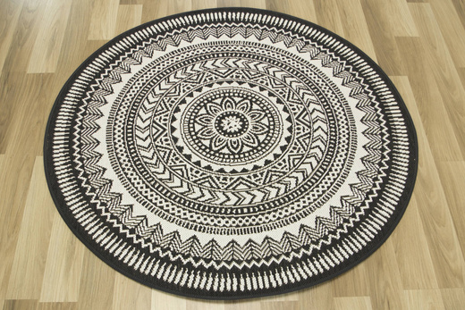 Okrągły Dywan Sznurkowy Split 48695/690 Antracyt Beż Rozeta