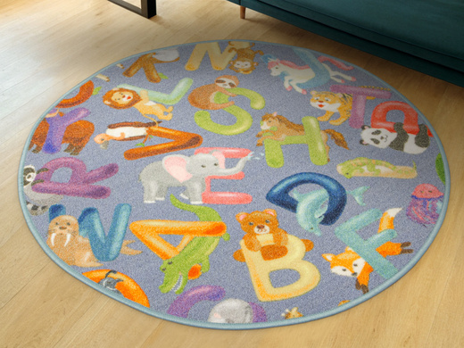 Okrągły Kolorowy Dywan Dziecięcy Alfabet 19 Grey