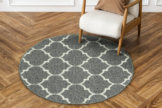 Antypoślizgowy Dywan okrągły Clover jasny szary koniczyna marokańska