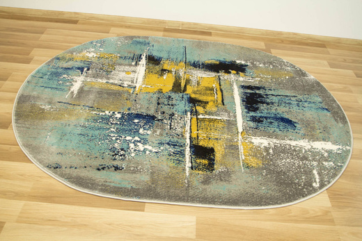 Owalny Dywan Victoria 7657A l.grey/grey O Abstrakcyjny Niebieski Żółty Szary