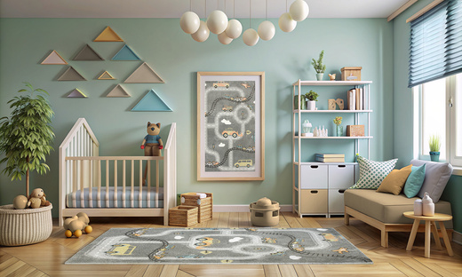 Dywan Dziecięcy Lima C511A l.grey/cream Uliczki Pociągi Chmurki Szary Łososiowy