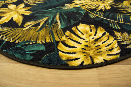 Okrągły Dywan Monstera Gold Green Złoto Butelkowa Zieleń