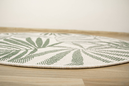 Okrągły Dwustronny Dywan Sznurkowy Brussels 205771/10520 Green Zieleń Krem Listki Palmy Outdoor