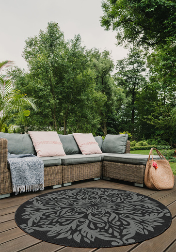 Okrągły Dwustronny Dywan Sznurkowy Brussels 205168/11010 Night Silver Ornament Outdoor