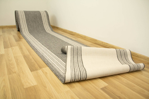 Dwustronny Sznurkowy Chodnik Brussels 205072 Szary Krem Paski szerokość 80 cm