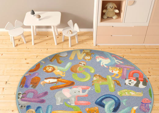 Okrągły Kolorowy Dywan Dziecięcy Alfabet 19 Grey