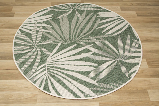 Okrągły Dwustronny Dywan Sznurkowy Brussels 205771/10520 Green Zieleń Krem Listki Palmy Outdoor