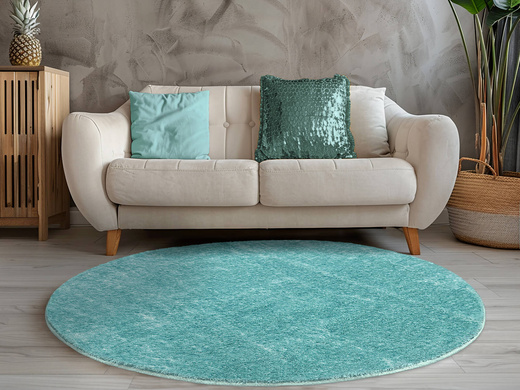 Dywan Okrągły Shaggy Antypoślizgowy Malmo Niebieski Turkus