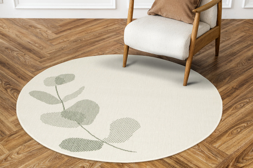 Okrągły Dwustronny Dywan Sznurkowy Brussels 205632/10520 green Zieleń Krem Listki Outdoor