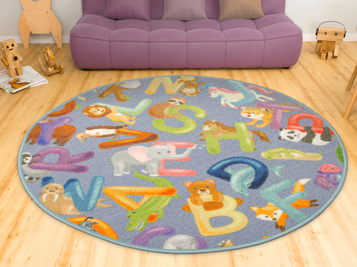 Okrągły Kolorowy Dywan Dziecięcy Alfabet 19 Grey