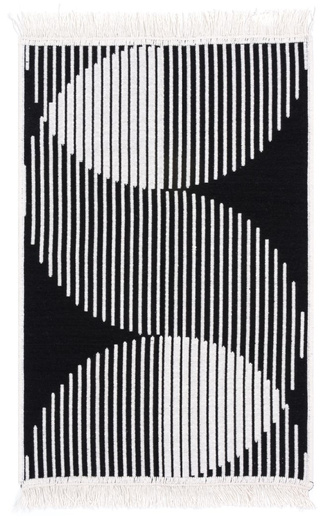 Dwustronny Dywanik Chodniczek Orient Wzór 1 Czarny Krem Półkola Paski