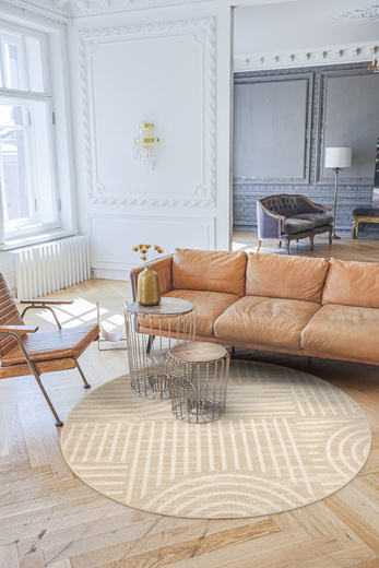 Okrągły Dywan Sznurkowy Haga 03606E cream/vizon Krem Beż Geometria Outdoor