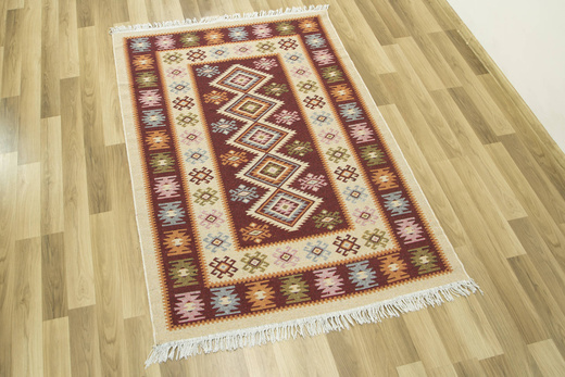 Dwustronny Dywanik Chodniczek Kilim Romby Bordo
