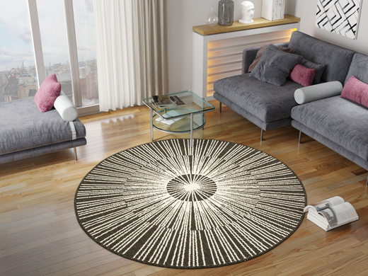 Okrągły Dwustronny Dywan Sznurkowy Brussels 205634/10110 Night Antracyt Krem Outdoor