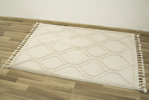 Dywan Berber 7063 Ivory Kość Słoniowa Romby 3D z frędzlami