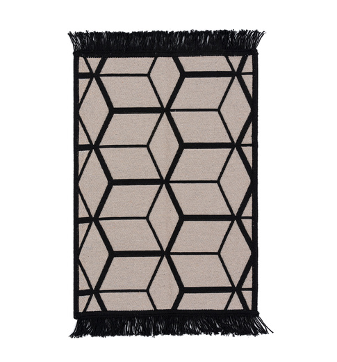Dwustronny Dywanik Chodniczek Orient 40x70 2 Cubes Czarny Beżowy Frędzelki
