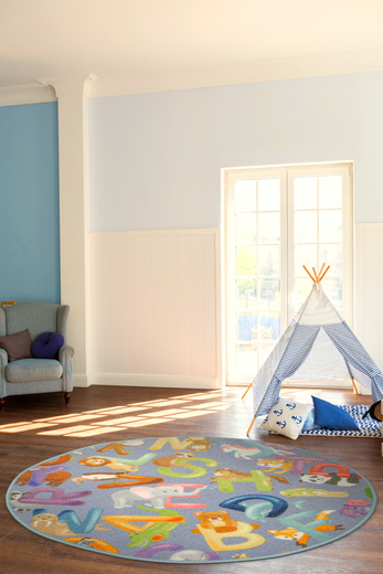 Okrągły Kolorowy Dywan Dziecięcy Alfabet 19 Grey