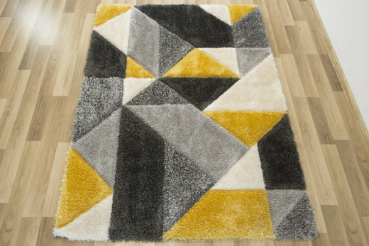 Dywan Shaggy California P477A anthracite/yel Trójkaty Krem Szary Żółty