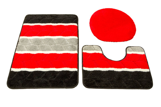 Komplet 3-częściowy Łazienkowy Fano Red Czerwony Szary Paski