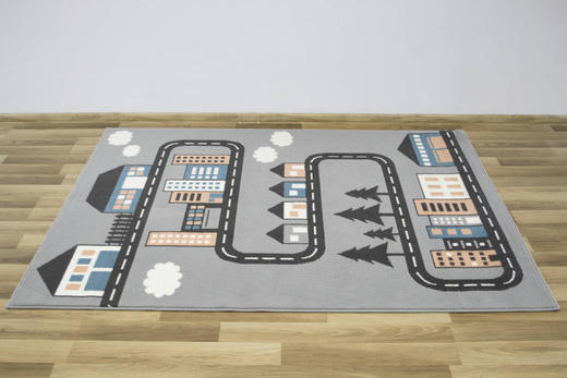 Dywan Kids 534451/95844 mouse Szary Niebieski Różowy Ulice Domki