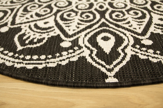Okrągły Dwustronny Dywan Sznurkowy Brussels 205333/10110 Night Antracyt Krem Rozeta Outdoor