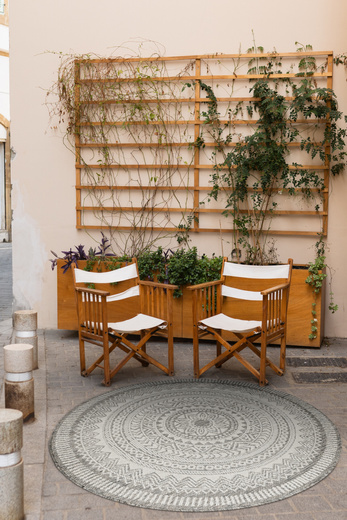 Okrągły Dywan Sznurkowy Jeans 19347/P91 Koło Beż Grafit Rozeta