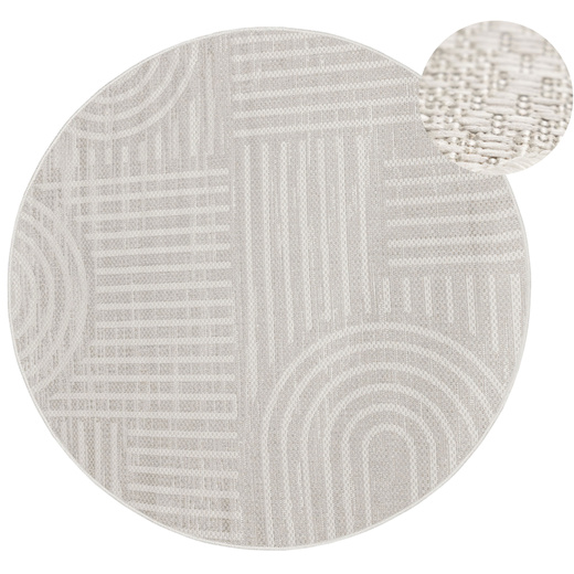 Okrągły Dywan Sznurkowy Haga 03606E cream/l.grey Krem Szary Geometria Outdoor