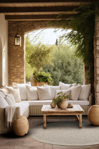 Okrągły Dywan Sznurkowy Patio 5007/170 Nature Beż Brąz Jodełka Zygzaki Outdoor