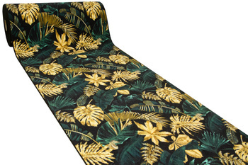Chodnik Monstera gold/green Złoto Butelkowa Zieleń szerokość 150 cm