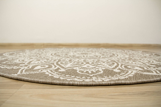 Okrągły Dwustronny Dywan Sznurkowy Brussels 205333/10610 Linen Beż Krem Rozeta Outdoor