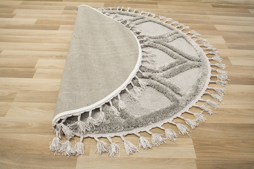 Okrągły Dywan Berber 7063 l.grey Szary Łezki 3D z frędzlami