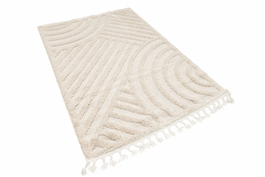 Dywan Berber 9754 Ivory Kość Słoniowa Krem Pólkola 3D z frędzlami