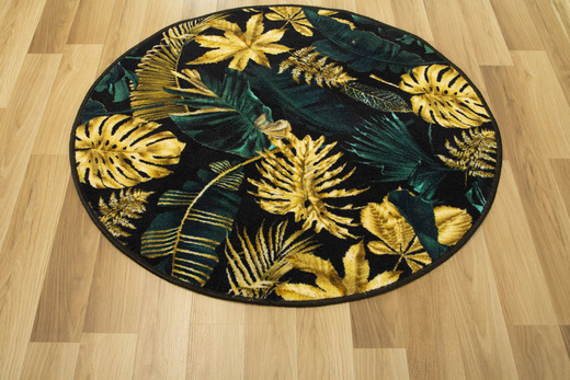 Okrągły Dywan Monstera Gold Green Złoto Butelkowa Zieleń