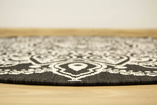 Okrągły Dwustronny Dywan Sznurkowy Brussels 205333/10110 Night Antracyt Krem Rozeta Outdoor