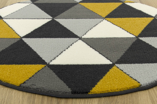 Okrągły Dywan Luna 502902/89925 d.grey Trójkąty Miodowy Krem Szary