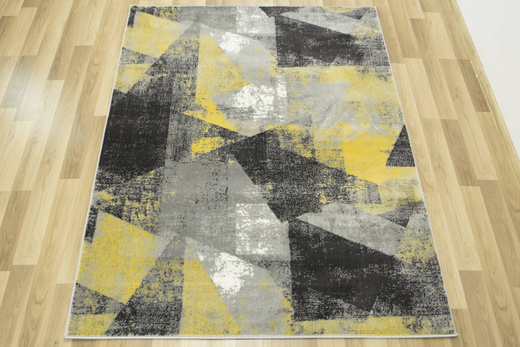 Dywan Victoria B885A grey/yellow Trójkąty Żółty Szary Przecierany