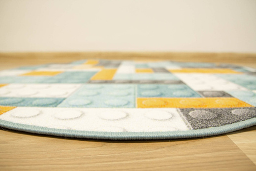 Okrągły Kolorowy Dywan Dziecięcy Klocki Orange