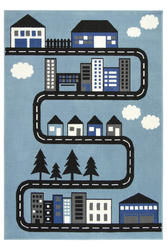 Dywan Kids 534451/94922 sky/blue Jasny Niebieski Czarny Ulice Domki