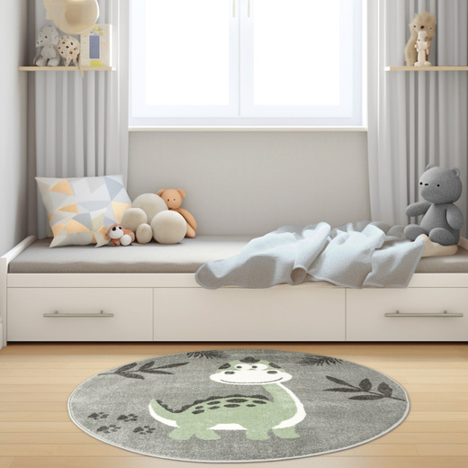 Okrągły Dywan Lima C880B l.grey/green Dinozaur Szary Oliwka