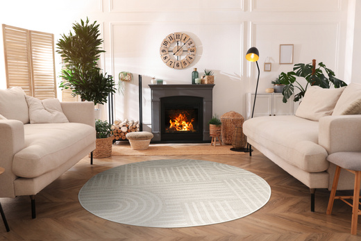 Okrągły Dywan Sznurkowy Haga 03606E cream/l.grey Krem Szary Geometria Outdoor