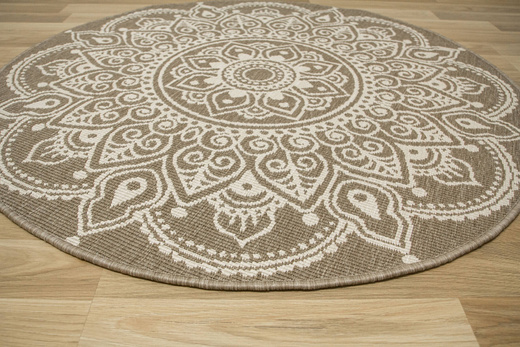 Okrągły Dwustronny Dywan Sznurkowy Brussels 205333/10610 Linen Beż Krem Rozeta Outdoor