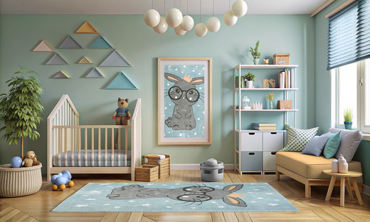 Dywan Dziecięcy Lima 9377C blue/l.grey Turkus Szary Króliczek w Okularach