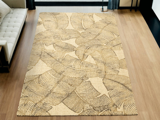 Wełniany Dywan Tempo Natural-B Feath Krem Beż Liście