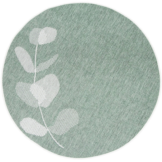 Okrągły Dwustronny Dywan Sznurkowy Brussels 205632/10520 green Zieleń Krem Listki Outdoor