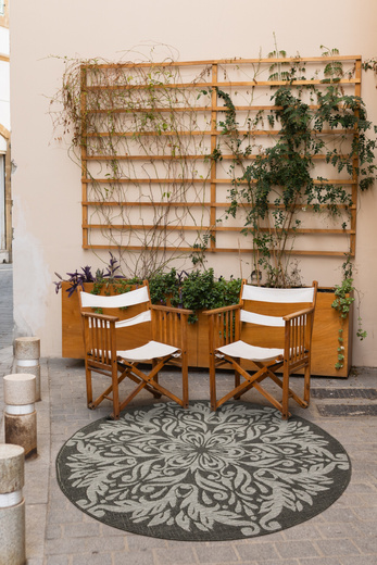 Okrągły Dwustronny Dywan Sznurkowy Brussels 205168/11010 Night Silver Ornament Outdoor