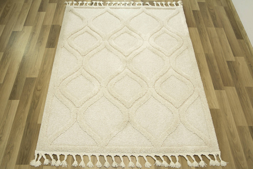 Dywan Berber 7063 Ivory Kość Słoniowa Romby 3D z frędzlami