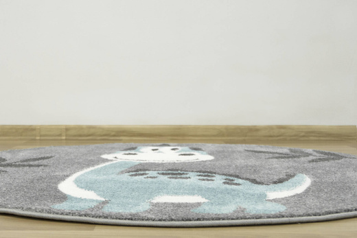 Okrągły Dywan Lima C880A l.grey/blue Dinozaur Turkus Krem Szary