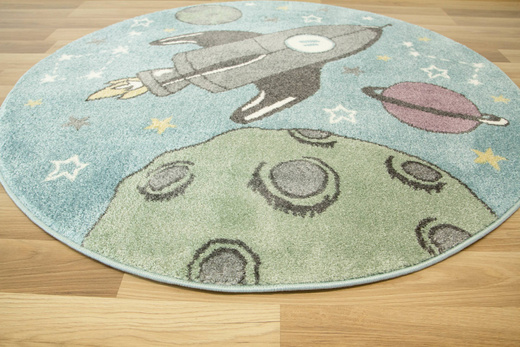 Okrągły Dywan Lima E183A blue/green Rakiety Planety