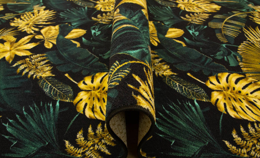 Chodnik Monstera gold/green Złoto Butelkowa Zieleń szerokość 150 cm